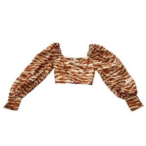 NEW Cult Gaia Debi Top Silk Blend Crop Amber Multi Animal Print Tiger Stripes XS